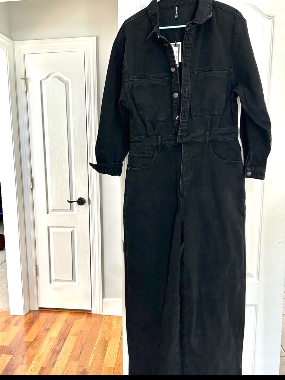 NWT Black Denim Boiler Jumpsuit Wide Leg Size 10